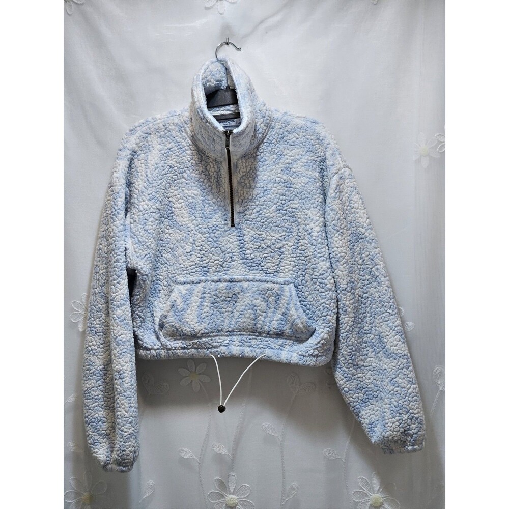Arizona Jean Co Girls XS Sky Blue Sweater Faux Fur 1/4 Zip Soft Cozy Cropped